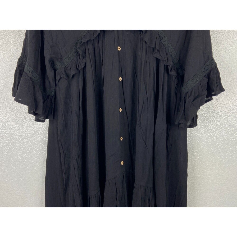 L Love Women Small Ruffled High Low Dress Black Lace Casual Sheer Back - Picture 3 of 9